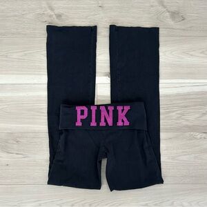victoria’s secret pink glitter foldover flare leggings